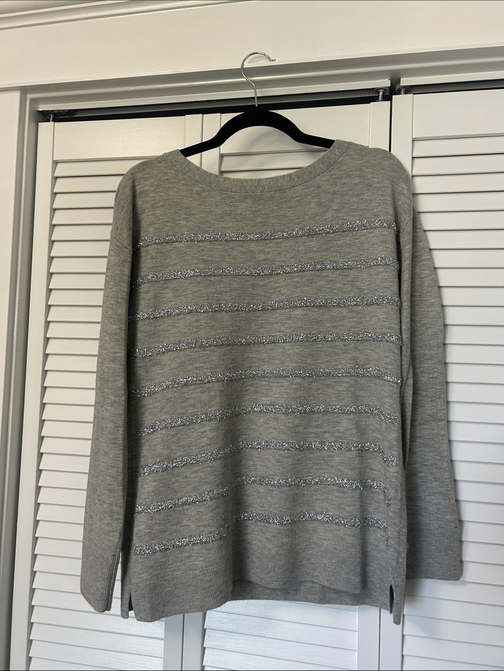 Talbots Gray Metallic-Striped Boatneck Sweater